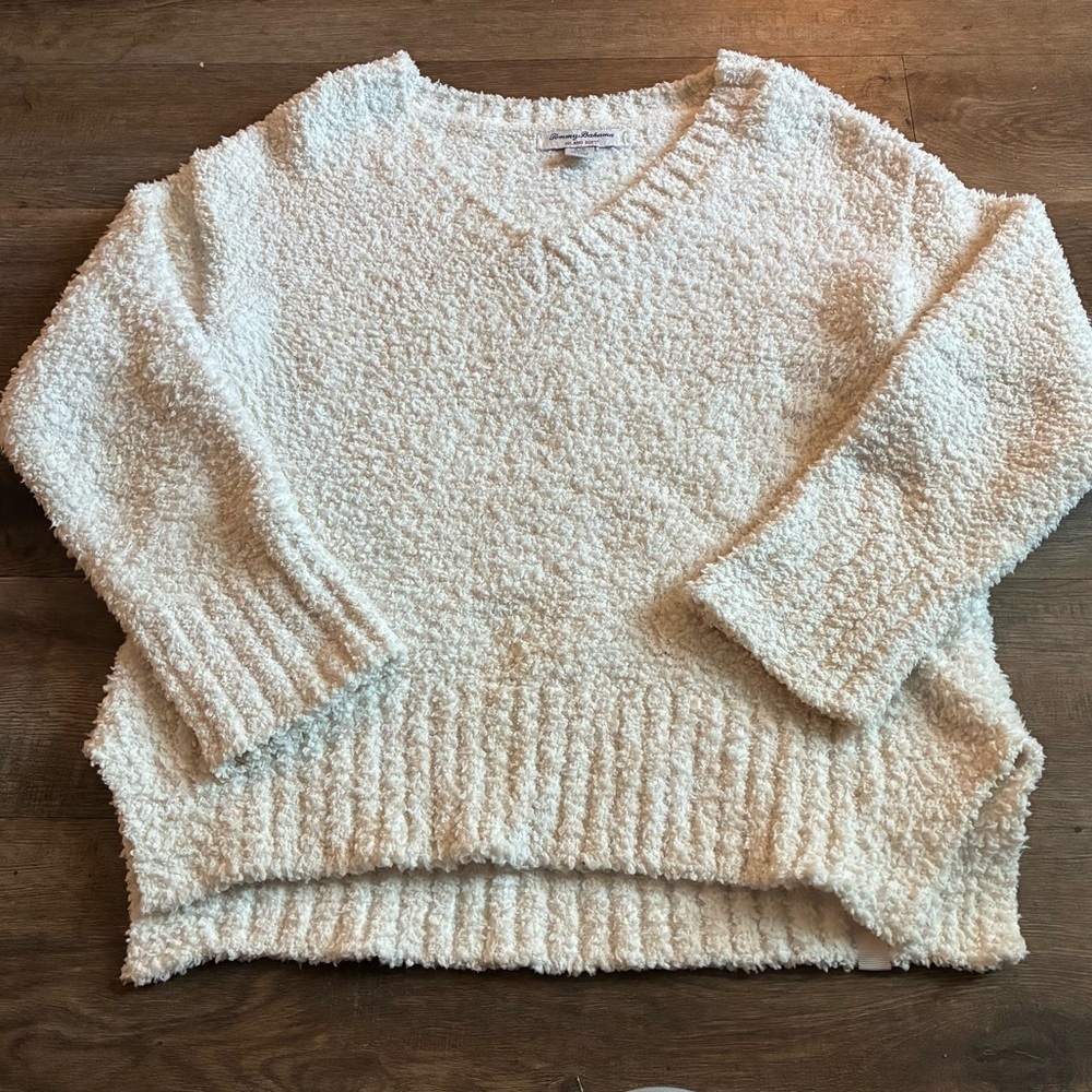 Tommy Bahama Island Soft Popcorn Knit Sweater Cream Medium 100% polyester